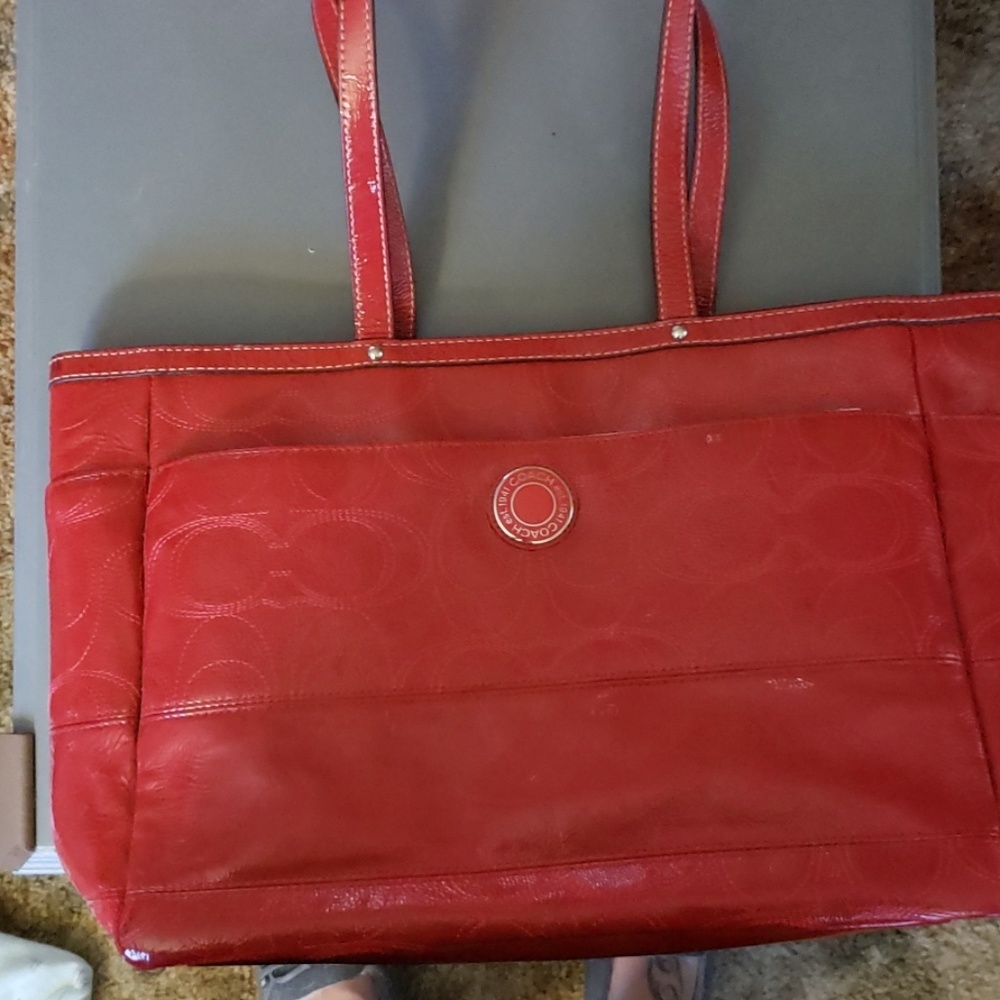 Red Leather Coach diaper bag
